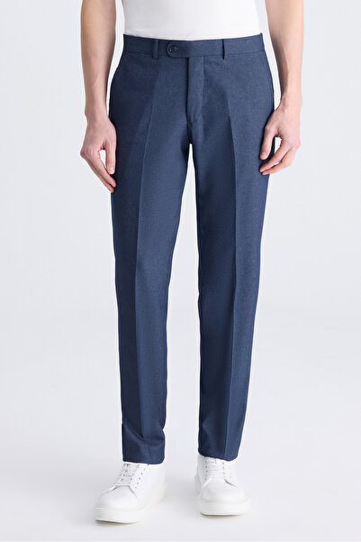 D'S Damat Ds Damat Slim Fit Navy Blue Dobby Rayon Fabric Trousers