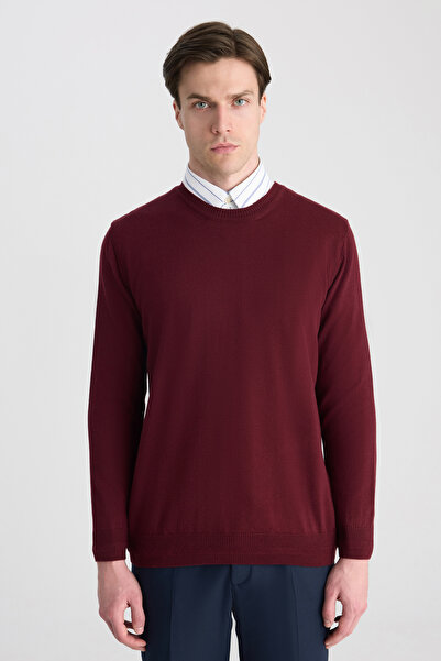 D'S Damat Ds Damat Regular Fit Burgundy Plain Knit Sweater