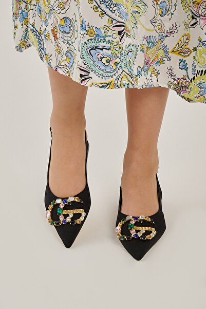 Modezya Γυναικεία παπούτσια με τακούνι Alessia με λεπτομέρεια από μαύρη σατέν...