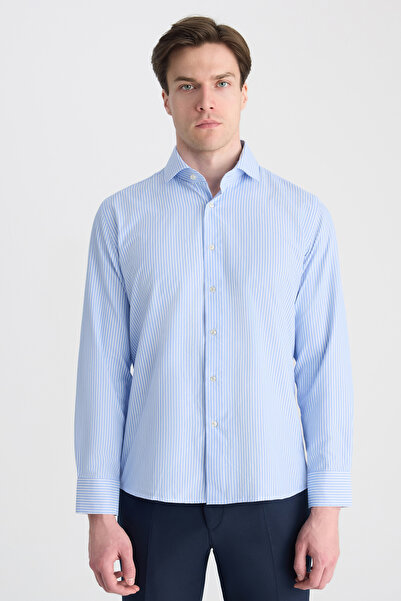 D'S Damat Ds Damat Slim Fit Mavi Çizgili Gömlek