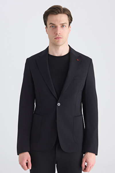 D'S Damat Ds Damat Slim Fit Black Plain Fabric Jacket