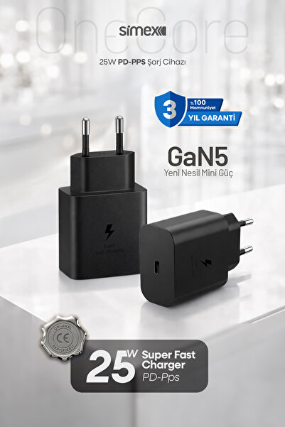 Simex Samsung Bütün Serileri Uyumlu - 25W USB-C Süper Hızlı Şarj Aleti Cihazı...