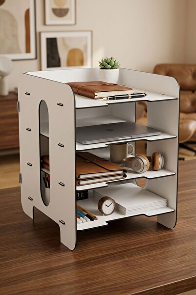 Evene Dosya Düzenleyici Masa Üstü Organizer Ahşap Evrak Rafı Beyaz Renk Model 1