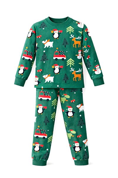 CQCQ Çocuk Kış Desenli Pamuklu Pijama Takımı Unisex – Rahat, Sıcak ve Eğlence...