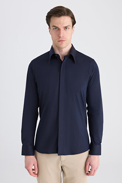 Twn Cămașă simplă albastru bleumarin slim fit