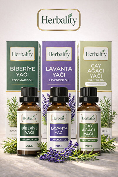 herbalıty مجموعة زيت العناية بالشعر من 3 قطع - ريحان - لافندر - شجرة الشاي