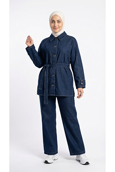MİHRA STORE Ayşe Κοστούμι τζιν με κουμπιά στα μανίκια και παντελόνι - LS7222 ...
