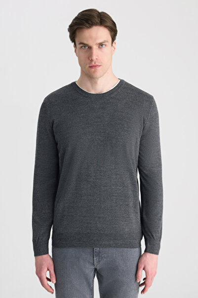 D'S Damat Ds Damat Regular Fit Gray Melange Plain Knit Sweater
