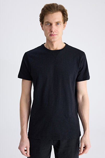 Twn Slim Fit Black Plain 100% Cotton T-Shirt