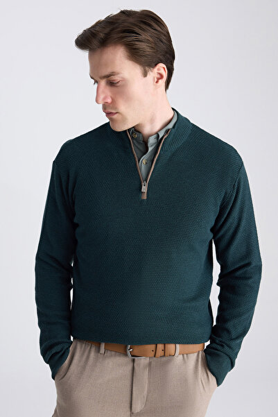 D'S Damat Ds Damat Regular Fit Green Honeycomb Knit Sweater