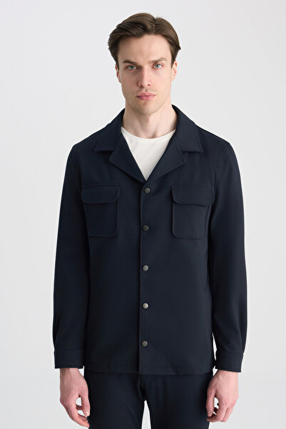 D'S Damat Ds Damat Comfort Navy Blue Plain Shirt Jacket