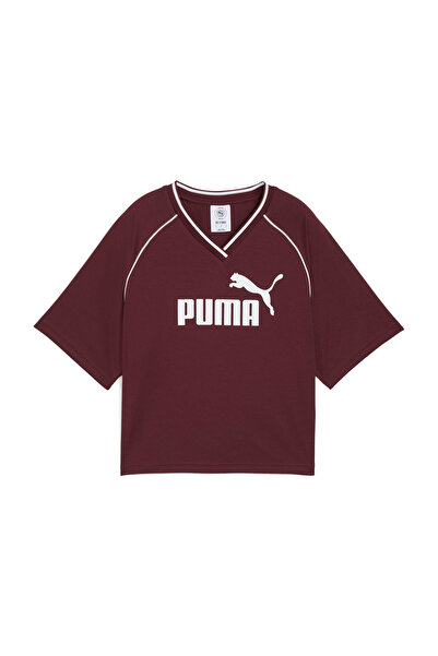 Puma ESS Relaxed Cropped Footb Bordo Kadın Kısa Kol T-Shirt