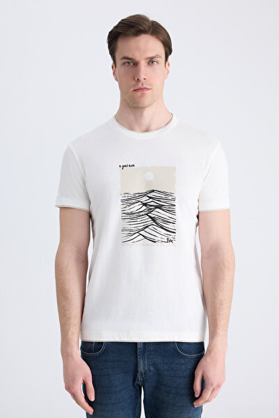 Twn Slim Fit Ecru Plain 100% Cotton T-Shirt