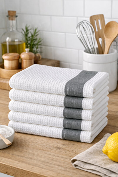 Gön Ev Tekstili 6 Adet Waffle Desen Beyaz Kurulama Bezi 45x65 Cm %100 Pamuk