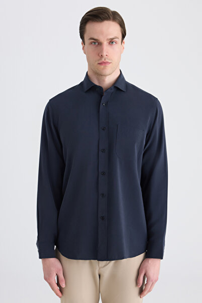 D'S Damat Πουκάμισο Ds Damat Comfort Navy Blue μονόχρωμο