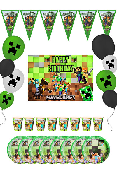 MINECRAFT Bayraklı Ve Afişli 32 Kişilik Doğum Günü Parti Malzemeleri Süsleri ...