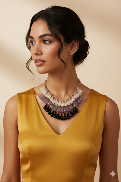 PETEK AKSESUAR KRİSTAL DAMLA ABARTI KOLYE K