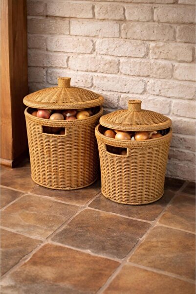 Bayev Комплект от 2 плетени кутии за зеленчуци, покрити със слама и картофи, ...