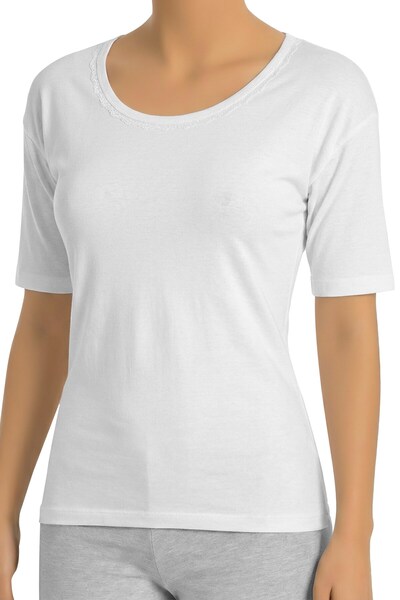 Öts Women's White Round Neck Cotton Ribbed Undershirt 100% Cotton
