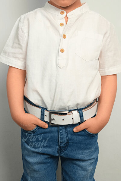 Parscraft حزام أطفال جلد طبيعي أبيض 3 سم