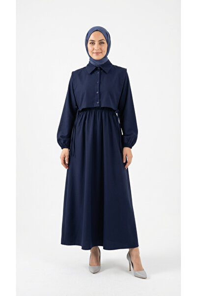 MİHRA STORE Kadın Tesettür Bolerolu Elbise -liyan Beli Lastikli Yelekli Dabıl...