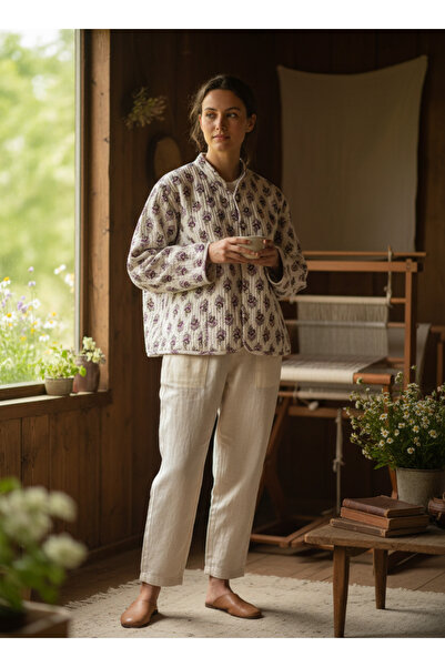 Yoncha Kadın Ceket %100 Pamuklu Çift Taraflı