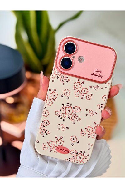 Go Aksesuar غطاء سيليكون متوافق مع آيفون 16 مع تصميم زهور صغيرة وطباعة على ال...