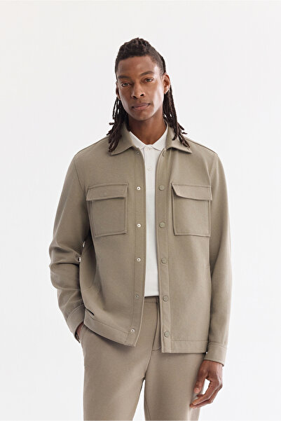 Avva Ανδρικό πλεκτό πουκάμισο με κλασικό γιακά Oil Green Classic με διαγώνιες...