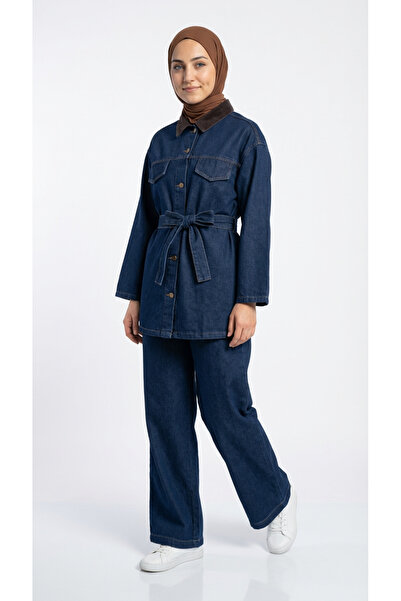 MİHRA STORE Set de blugi Nilda Garnili cu pantaloni și jachetă - LS5529 Culoa...