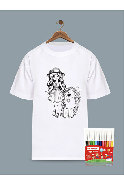 aktivite zamanı Kız Çocuk Barbie Temalı Tişört Boyama Seti 7-9 Yaş