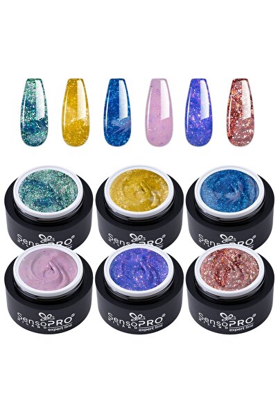 SensoPRO Milano Set de 6 geluri UV colorate cu sclipici strălucitor,