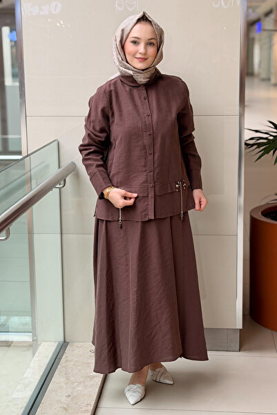 Ceremony Önü Fermuarlı Aller Detaylı Etekli Keten Takım