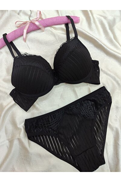 Love Angels Σετ εσωρούχων με ριγέ δαντέλα με λεπτομέρεια push-up padded-Σετ σ...