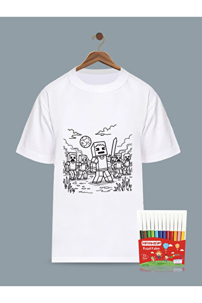 Genel Markalar Erkek Çocuk Minecraft Temalı Tişört Boyama Seti 7-9 Yaş