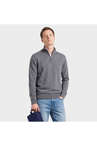 Gant Erkek Gri Regular Fit Yarım Fermuarlı Yün Kazak