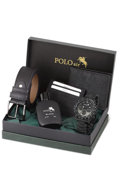 Polo Air Erkek Metal Kasa Kol Saati Cüzdan Kemer Kartlık Parfüm Kombin Siyah ...