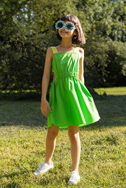 SheShe Πράσινο κοριτσίστικο φόρεμα με κίτρινα λουράκια