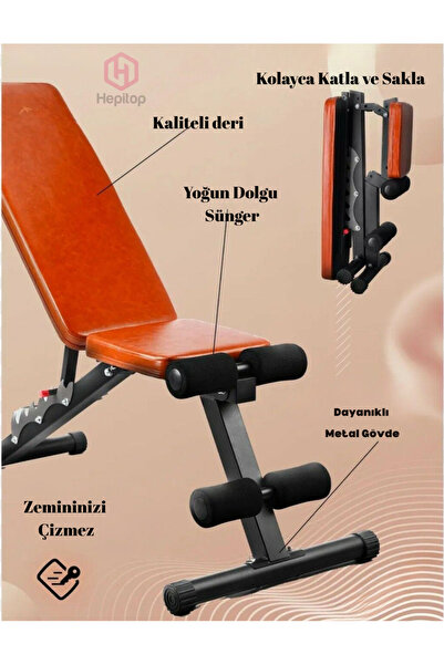 HEPİTOP Katlanabilir Mekik Sehpası, 180 kg Taşıma Kapasiteli, 6 Kademeli Ayar...