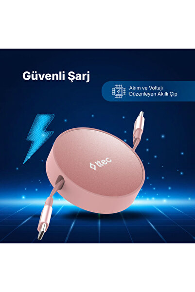 Ttec USB-C - USB-C Mini Makaralı 100W PD/QC 120cm Hızlı Şarj Kablosu