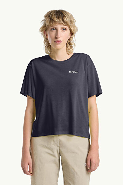 Jack Wolfskin VONNAN CROP T W Siyah Kadın Kısa Kol T-Shirt