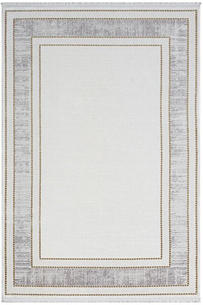 Karmen Halı Elegance Eg006a Gri Halı Gold Detaylı Viskon Doğal Iplik Bambu Ha...