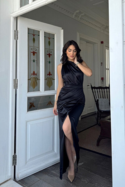 Sindimoda Fiona Tek Kol Drapeli Saten Abiye