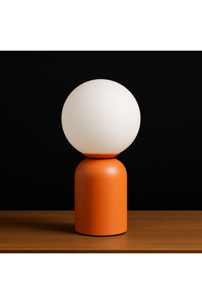 retro home design Turuncu Ayaklı Beyaz Glop Camlı Masa Lambası Dekoratif Abaj...