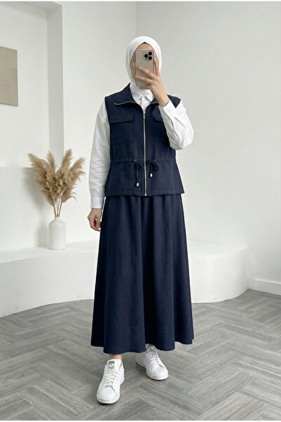 MİHRA STORE Cansel Σετ Γιλέκο με Τούνελ στη Μέση και Διπλές Τσέπες-MF678 Σκού...