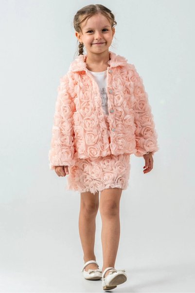 LUCEVERA Girl's 3-Piece Special Occasion Set (Jacket + T-Shirt + Skirt) - Floral Textured, Stylish and High-Quality |   2-5 Years Old