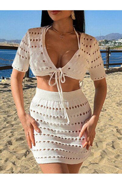 TOFAN TRİKO ΚΑΛΟΚΑΙΡΙΝΟ ΣΕΤ ΠΑΡΑΛΙΑΣ ΜΕ ΔΙΑΤΡΥΠΤΟ ΣΧΕΔΙΟ ΚΑΙ ΔΙΑΜΟΡΦΩΣΕΙΣ, ΠΛ...