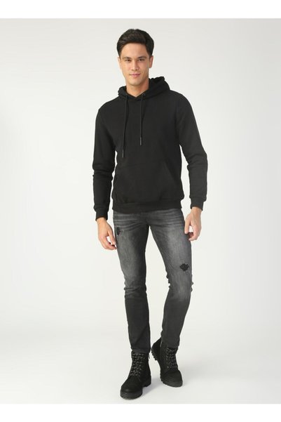 Only & Sons Hanorac negru pentru bărbați cu guler cu glugă 22018685