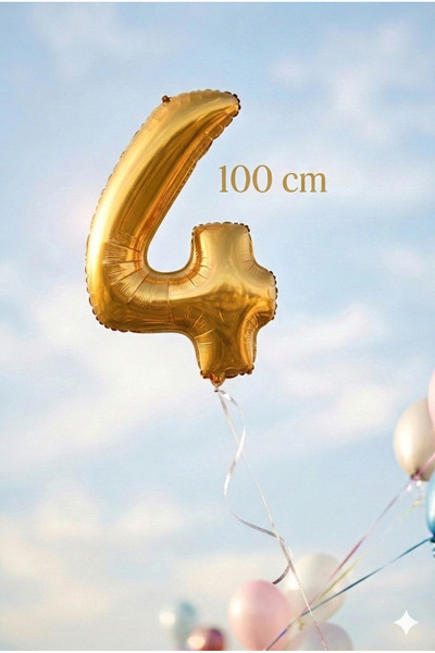 Deniz Party Store Altın Folyo Balon 4 Dört Rakamı 40" inç 100 cm