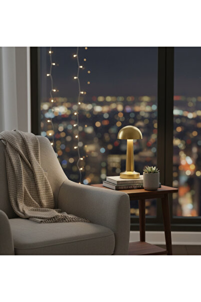 ledison Decorative Metal Gold Mushroom Wireless Table Lamp with Led