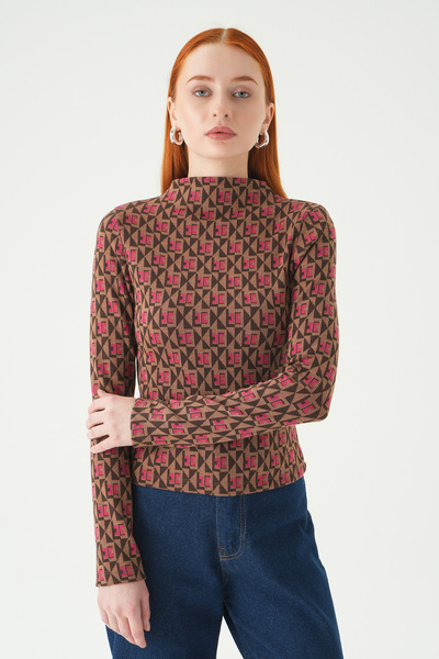 Rays 242143 Bluză cu guler înalt cu model roz